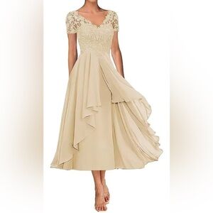 Champagne Mid-length High Low dress, lace up back